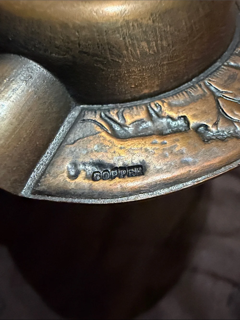 Copper Antique Safari Motif Ashtray